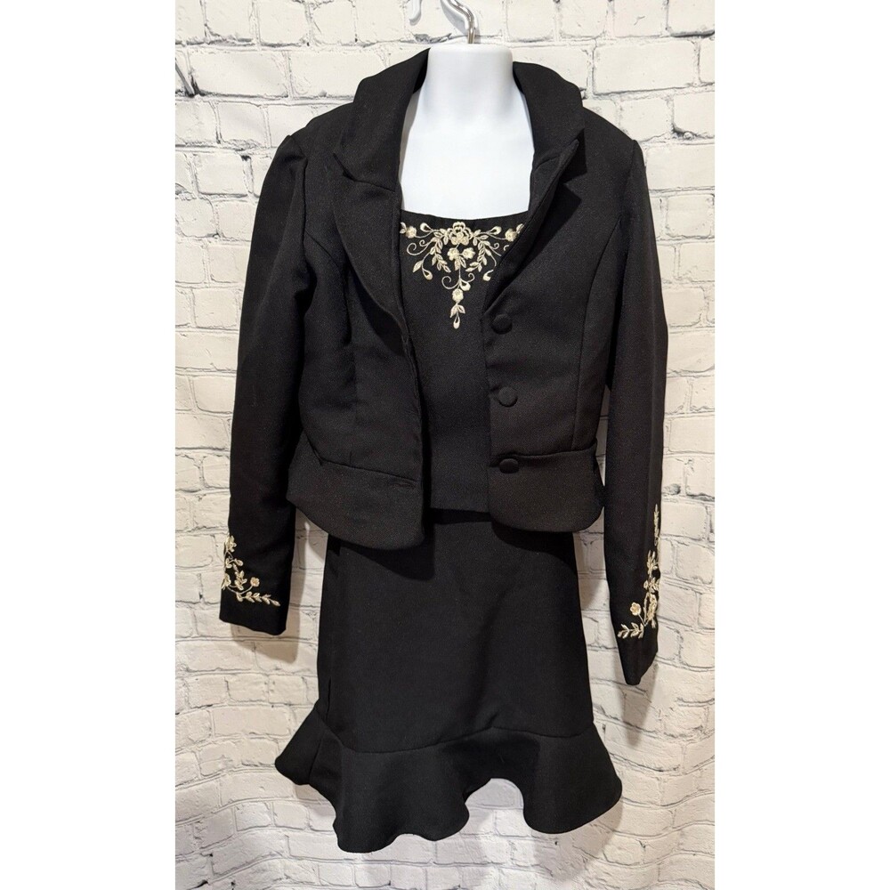 Girls Size 12 elegant vintage Mori Lee three-piece skirt suit gold embroidery
